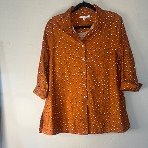 Chico's Orange Cuffed Sleeve Button Down‎ Shirt